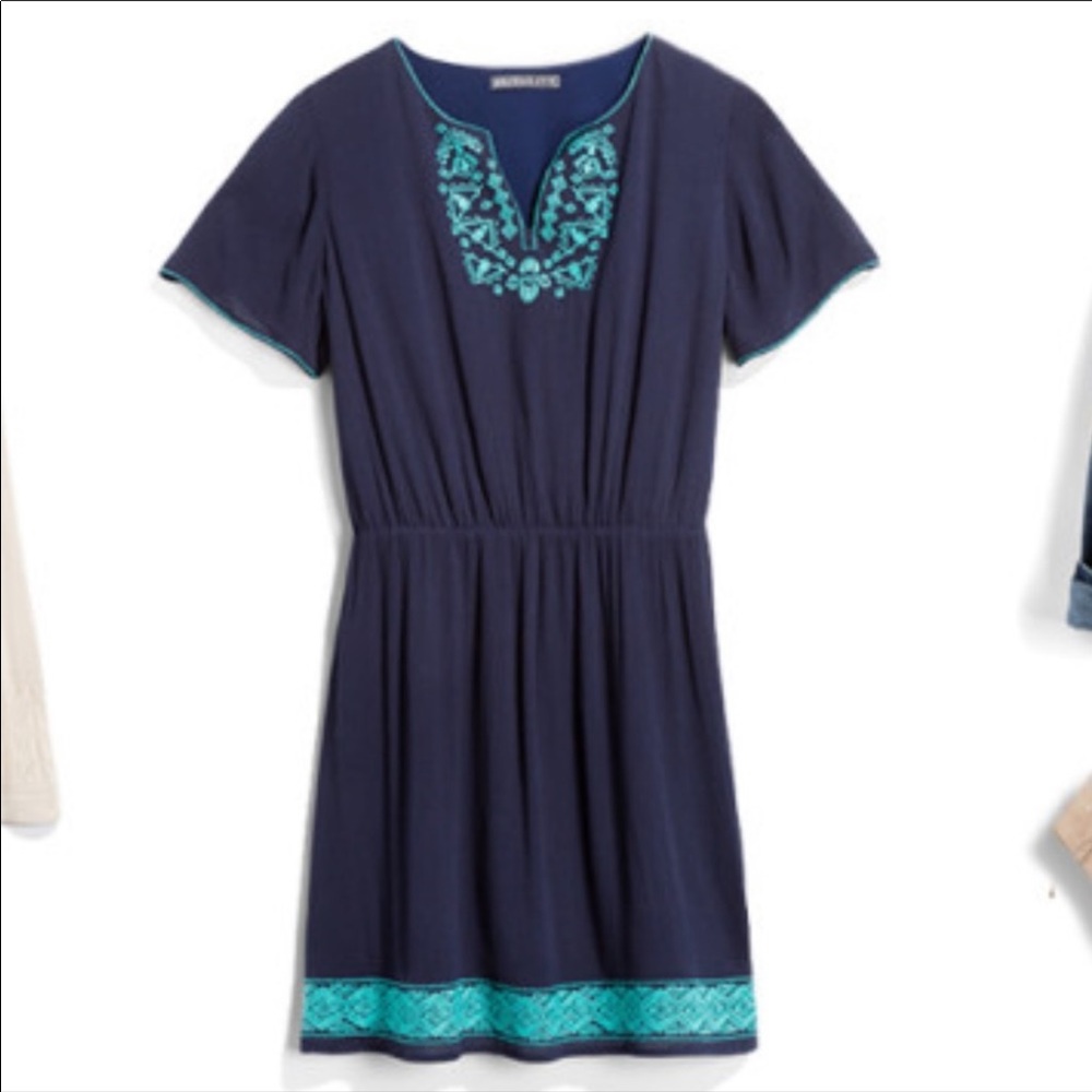 Britton Ivy Navy dress with Turquoise Embroidery